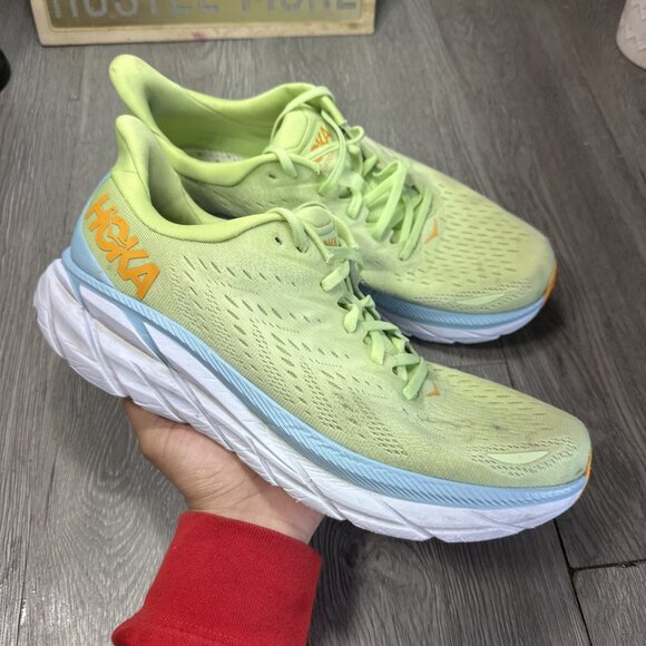 Hoka One One Clifton 8 Men Size 11 D Shoes Yellow Green Running Comfort Sneakers